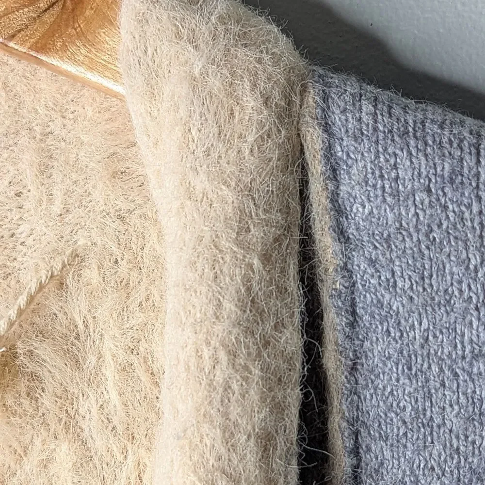 MOTH Anthro Blue Grey Cream Faux Fur Lined Long Sleeve Cardigan M L